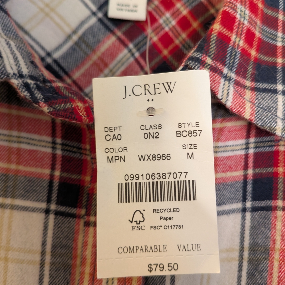 NWT J. Crew Red and White Casual Button Down Shirt - Picture 3 of 6